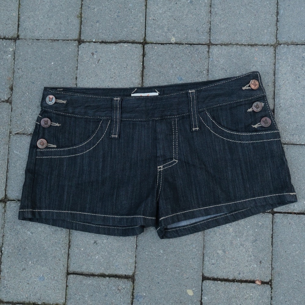 Vintage Y2K Frankie B Micro Mini Low Rise Denim Shorts Made In USA Denim